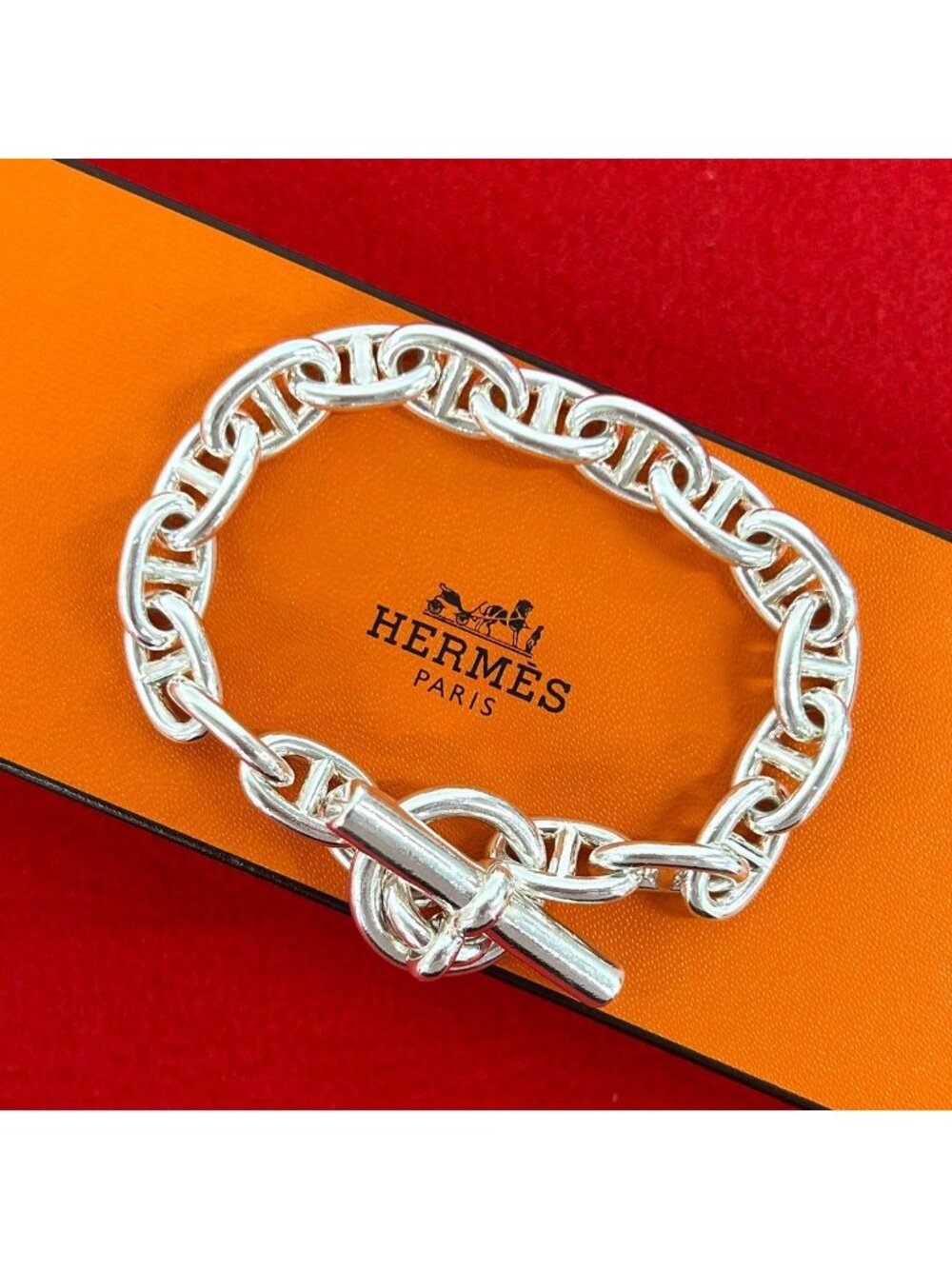 Hermes Chaine D'ancre MM 18 Links 925 Sterling Silver Bracelet